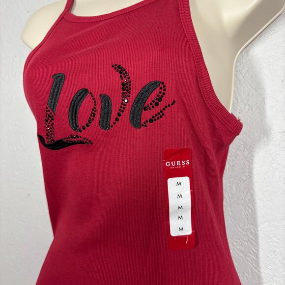 NEW! Guess Ribbed Tank Strappy Red Love Logo Casual Top - M - Picture 3 of 5